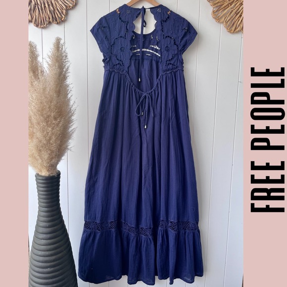 Free People dress maxi eyelet crochet embroidery floral spring summer boho - Picture 7 of 9